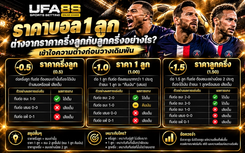 ราคาบอล 1 ลูกต่างจากราคาครึ่งลูกกับลูกครึ่งอย่างไร